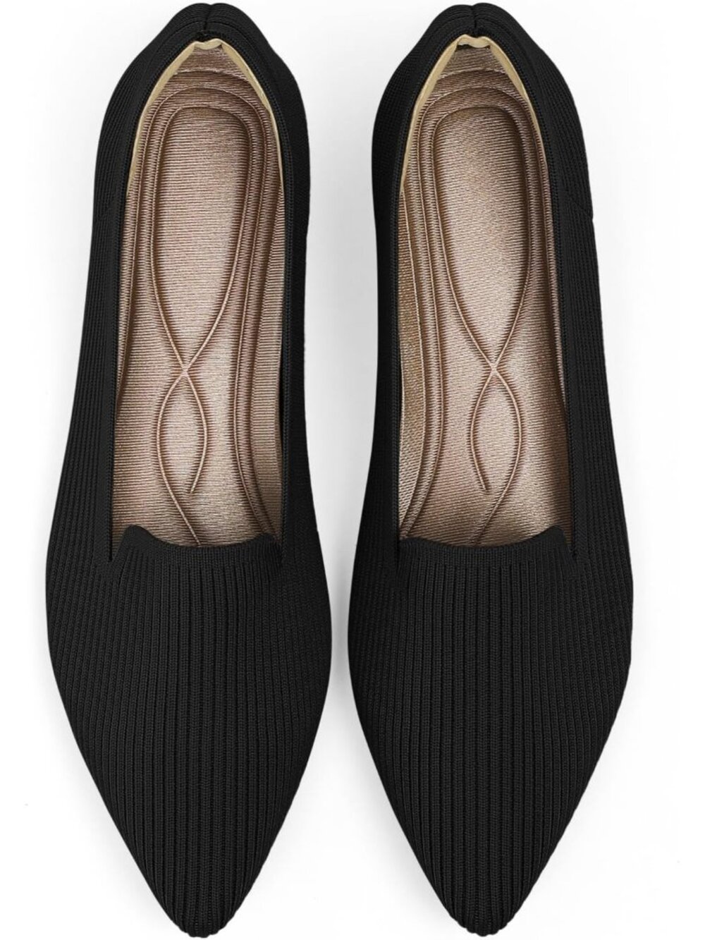 Women's Black Pointed Toe Knit Flats Washable Ballet Comfortable Shoes